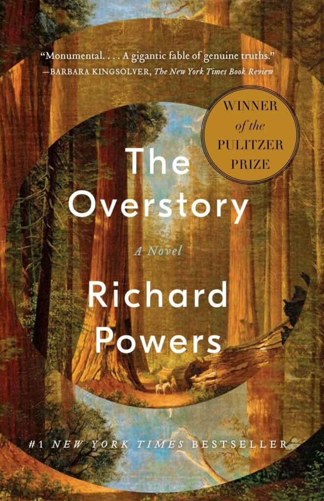 This is an image of the cover of The Overstory by Richard Powers. Example of what eco-fiction is.