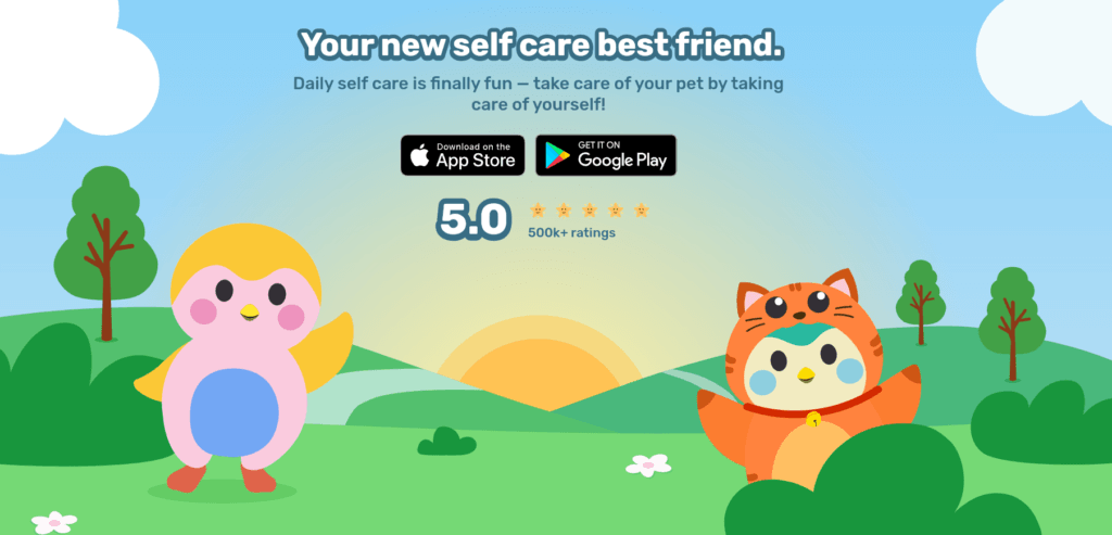 Screenshot of Finch dashboard with tagline "Your new self care best friend."